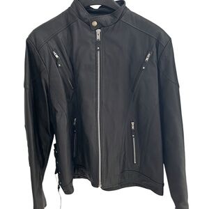 Wilsons Leather Mens XL Black Leather Motorcycle Cafe Racer Jacket Side Lace Up